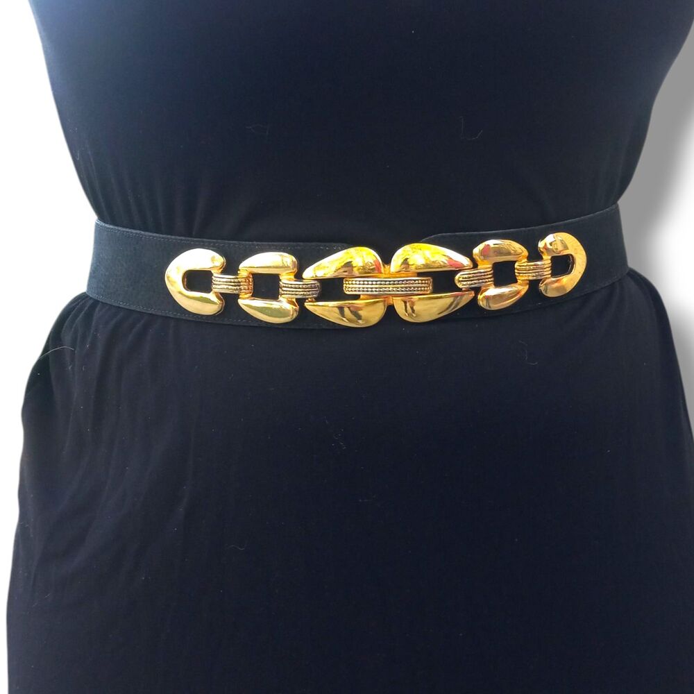 Vintage Roberto Dalpra Leather Belt-Size 36-Gold Chain Buckle-Adjustable-Chic